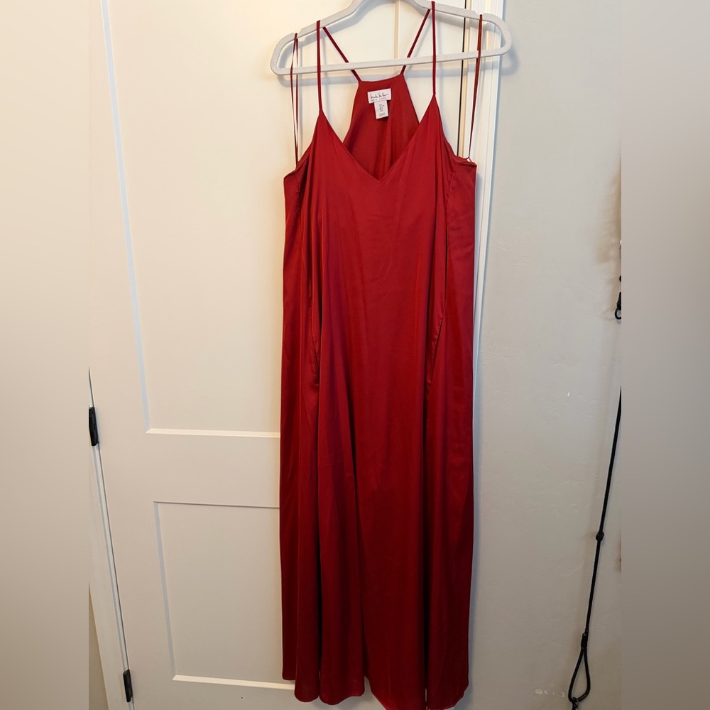 Nicole Miller Red Satin Slip Maxi Dress